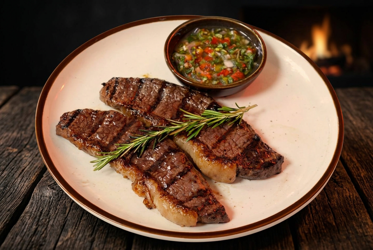 Churrasco a la parrilla con chimichurri
